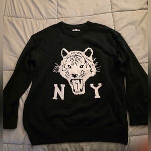 Zara Black NY Tiger Graphic Crewneck Sweater